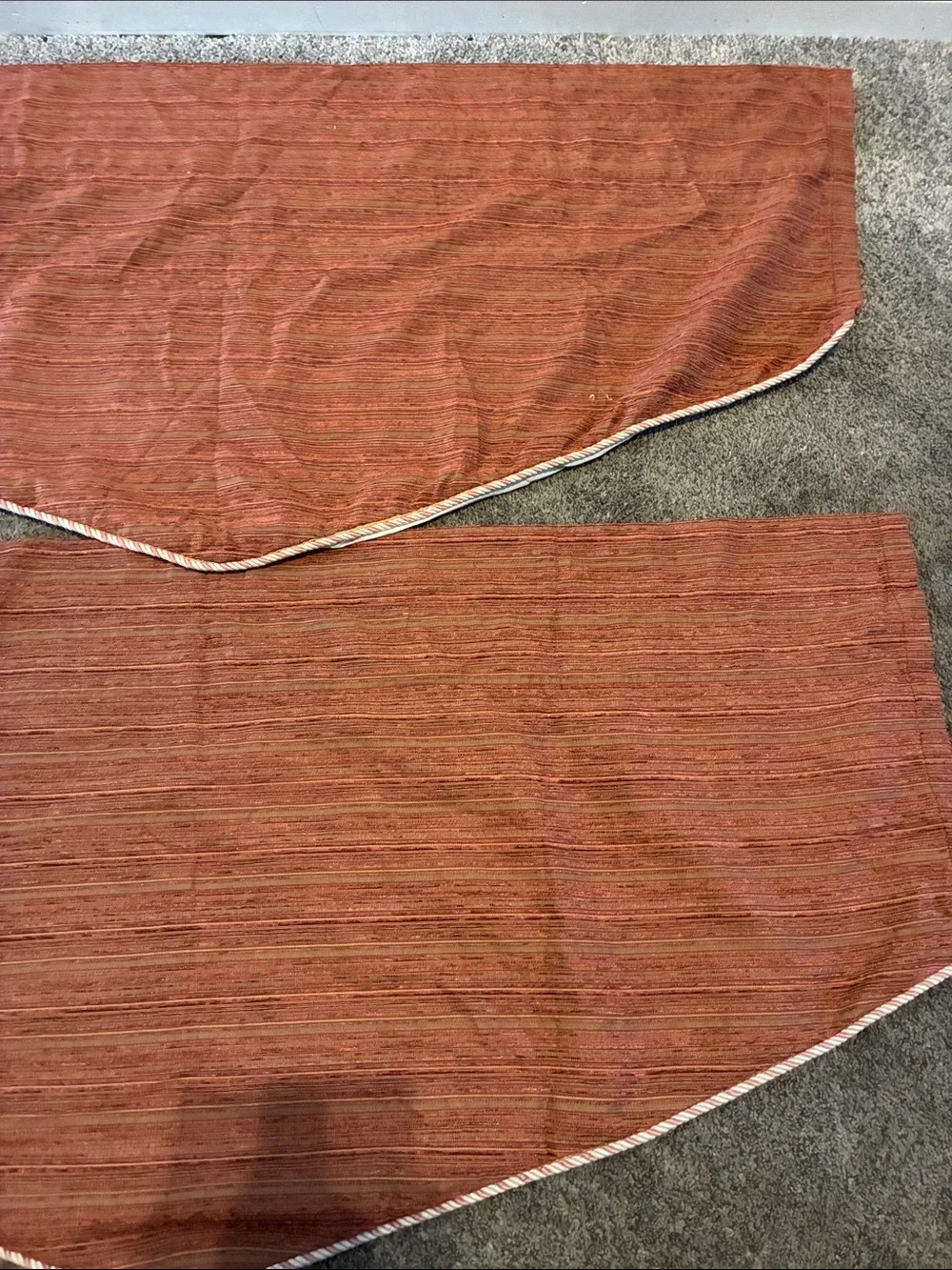 3 Rust-Orange Window Valances with Braided Trim - Unbranded
